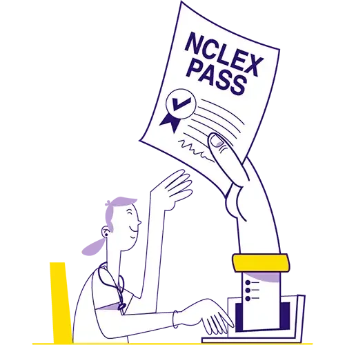 cartoon woman recieving a NCLEX pass