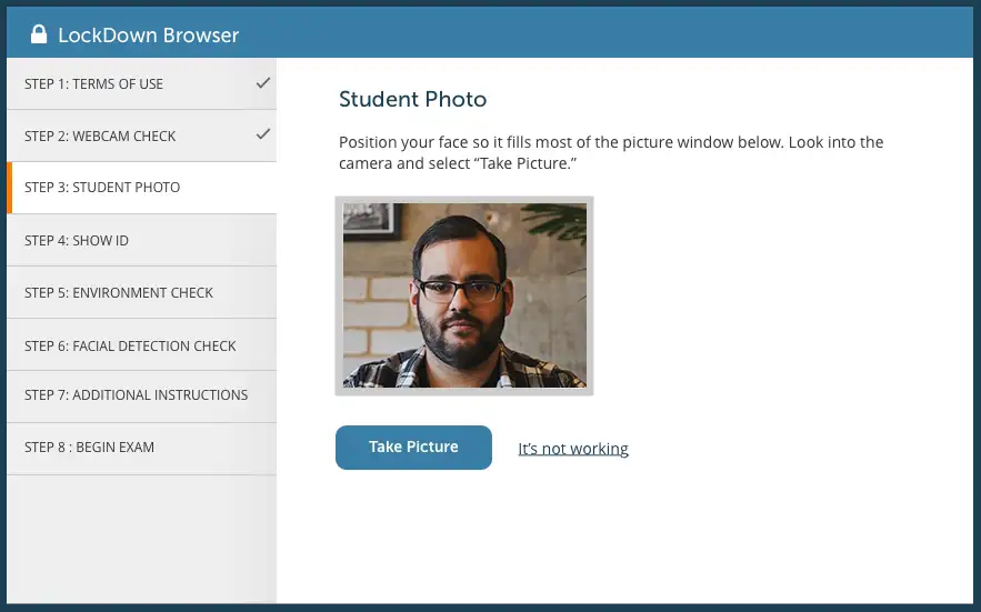 respondus lockdown browser taking student's picture